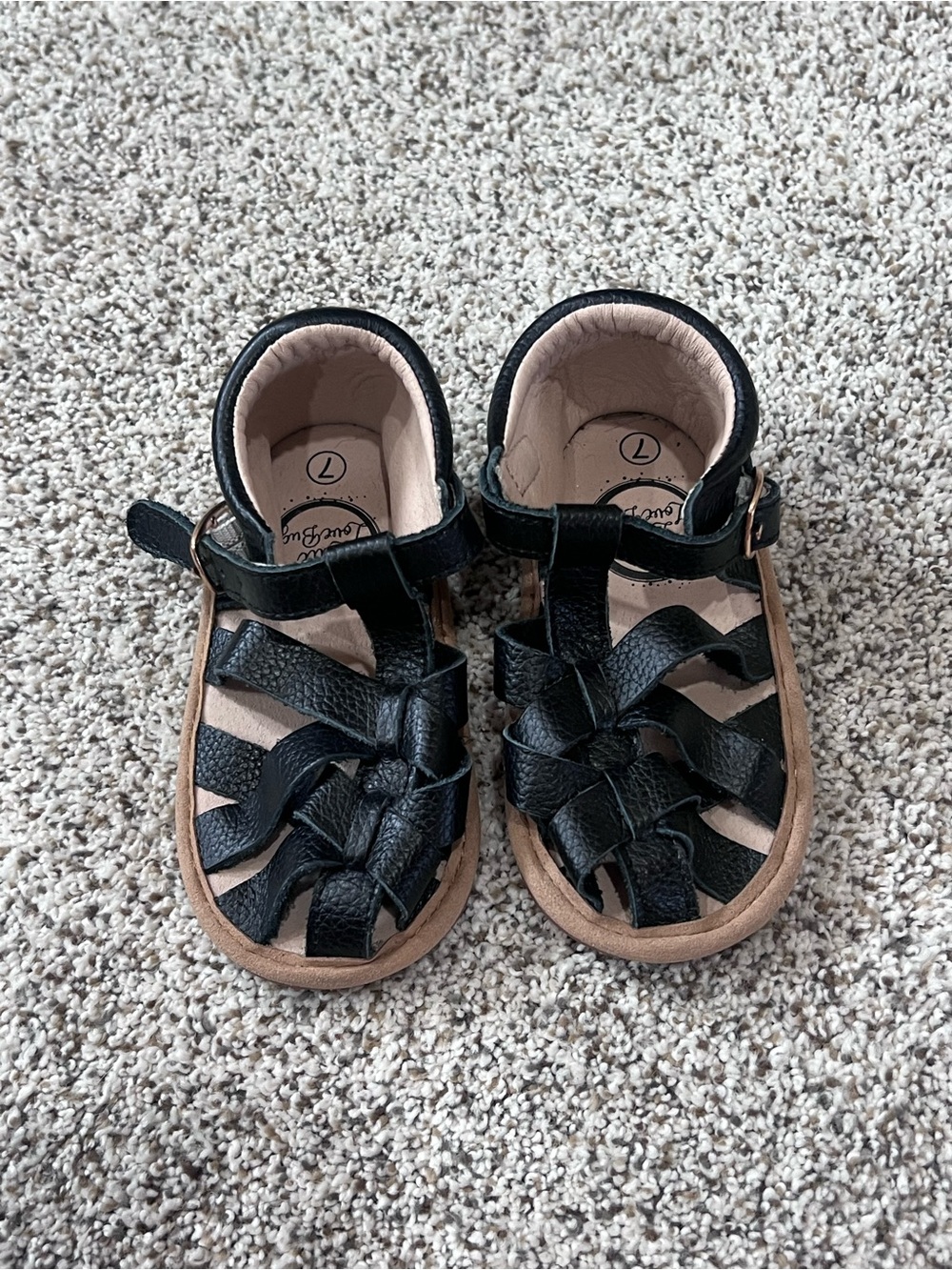 Never worn! Little love bug size 7  Black Leather Fisherman Sandals